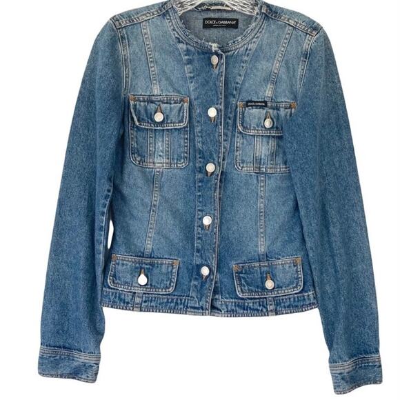 NWOT DOLCE&GABBANA Jacket 42~10~M ITALY Blue Denim 4-Flap-Pocket Logo Button-Up - Picture 1 of 14